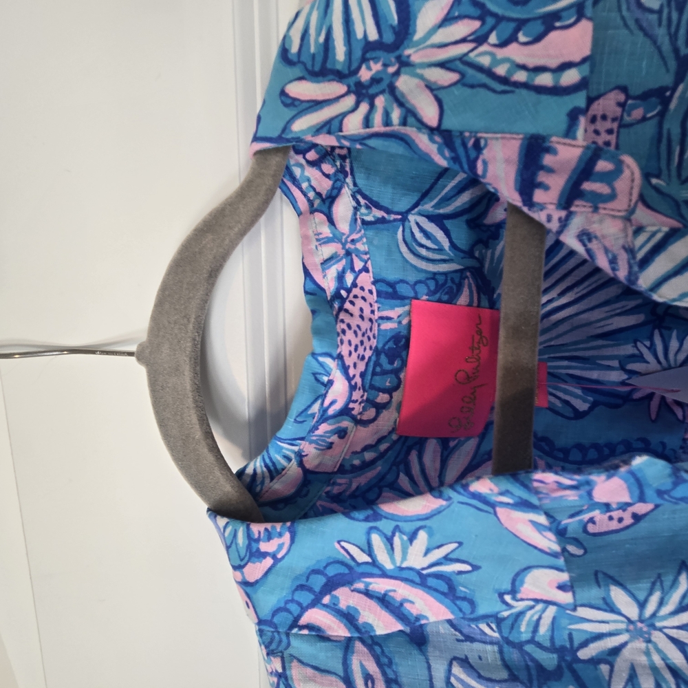 Blue and Pink Floral Button-Up Dress - Picture 2 of 4